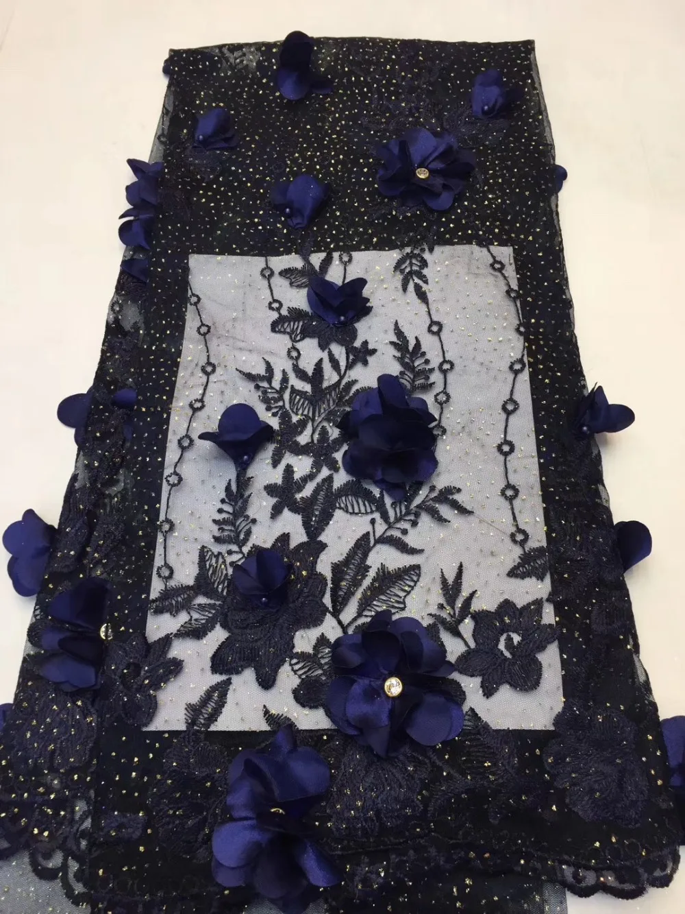 

New French lace mesh lace fabric with fine embroidery and sequins for 5 yards/piece sewing