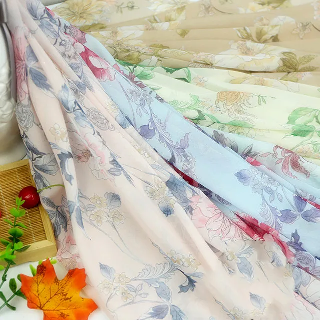 

National wind cloth super soft 50D printed chiffon fabric artificial Silk scarf ancient costume dress skirt clothing fabric