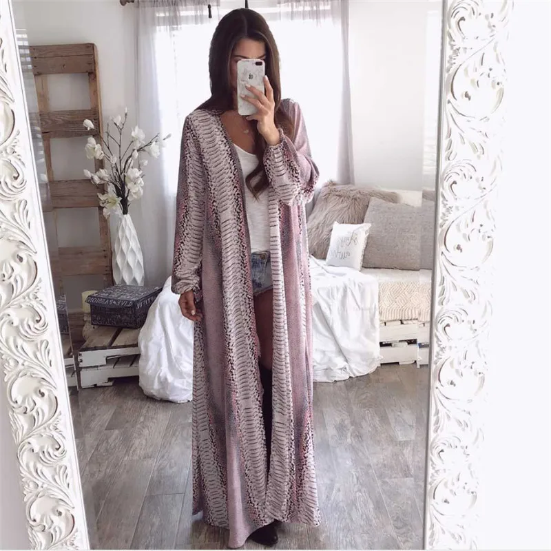 

2019 New Style Fashion Hot Women's Casual Long Sleeve Snake Chiffon Loose Cardigan Outwear Loose Long Blouse Tops
