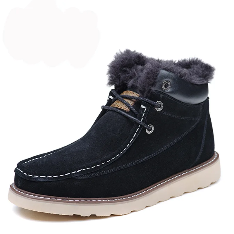 

Fashion Luxurious and elegant front lace leather men's snow boots suede leather plus velvet warm high men's winter shoes