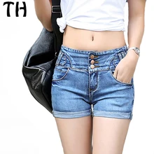 2016 Botones Slim Fit Bolsillos Puños Jeans Mujer Jeans Shorts Pantalones Cortos Mujer de Verano de La Vendimia #161177