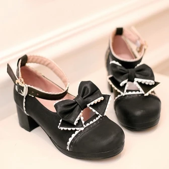 Сезон весна-лето; коллекция года; корейские туфли горничной в стиле Харадзюку в стиле ретро с милым бантом; обувь принцессы Лолиты; женская обувь для костюмированной вечеринки - Цвет: Черный