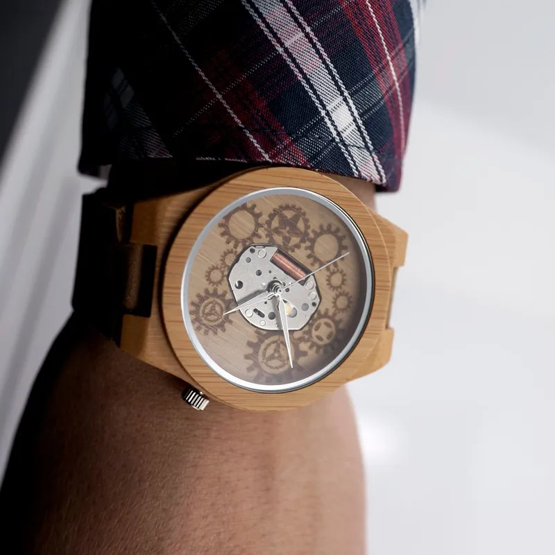 BOBO BIRD Mens Bamboo Wooden sport Quartz Watches Causal Dress with Luminou Hands as Gift relogio masculino