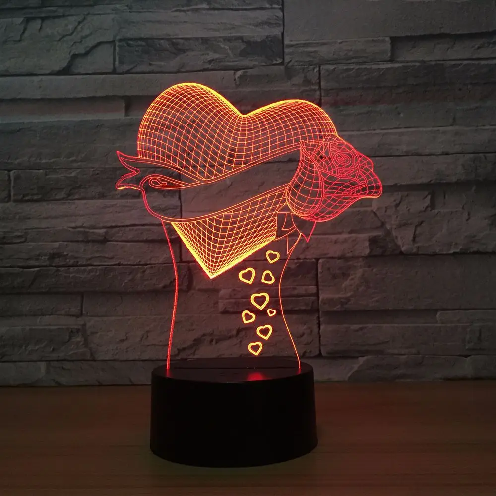 Новое сердце 3d лампа 7 цветов светодиодный ночник для детей сенсорный Usb