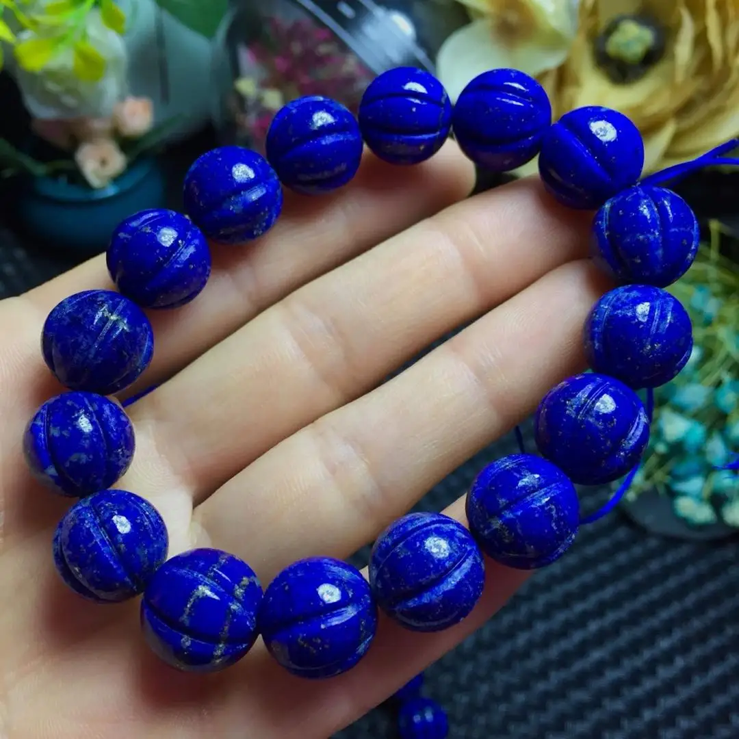 

100% 13-11.5mm Natural Royal Blue Lapis Round Pumpkin Bead Bracelets Lazuli Gemstone Crystal Stretch Bracelet Drop Shipping