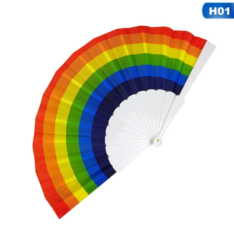 1 шт. Радужный ручной складной веер для танцев для геев, праздников, украшения вееров, художественный Декор - Цвет: H01