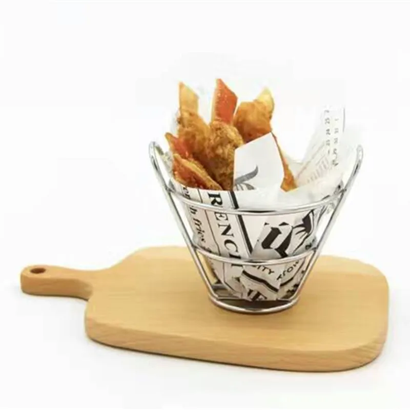 Buy Stainless Steel French Fry Stand Cone Basket Snack