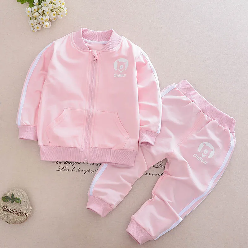

Autumn spring Children Baby kid's Boys girls cartoon bear coat cardigan Tops+casual Pants 2 pcs Clothes Set Suit Y2682