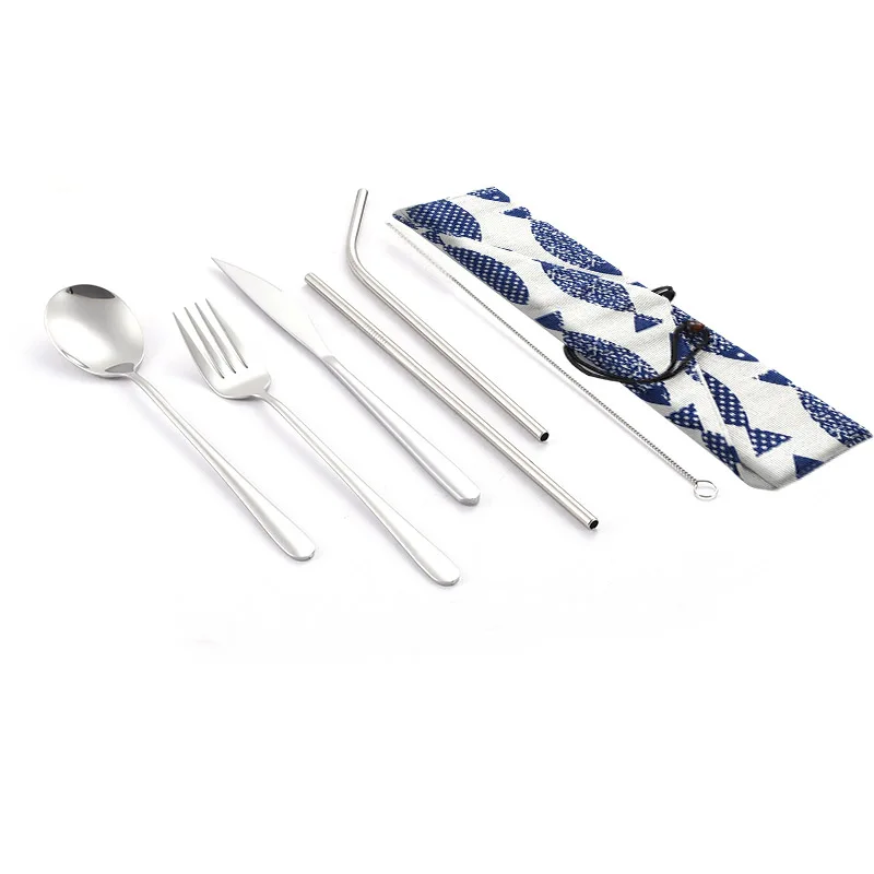 Многоразовая посуда из серебра, металлическая соломинка, ложка, вилка, палочки для еды, соломинка, набор посуды для путешествий, кемпинга, набор столовых приборов - Цвет: G