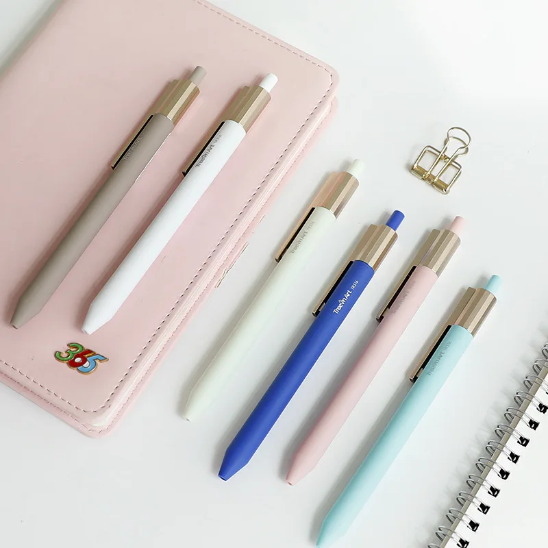 SIXONE Macaron Colour Simple Style Neutral Pen Creative Quick Drying Ball 0.5mm Push Black Student Exam Fine Point | Канцтовары для