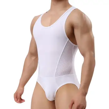 

Bodysuit Men Ice Silk Underwear High Elastic Shapewear Fitness Shapers Romper Mesh Wrestling Singlet Abdomen Hombre