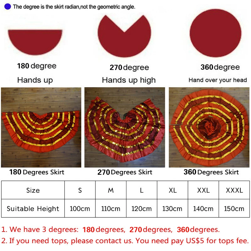 Детская испанского фламенко юбки Бразилии танцевальный костюм Цыганский Robe De живота юбка для танцев для девочки 90/180/270/360 градусов