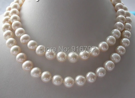 

YH@CS >>>CLASSIC 32" AAAA+11mm white round freshwater cultured pearls necklace14k