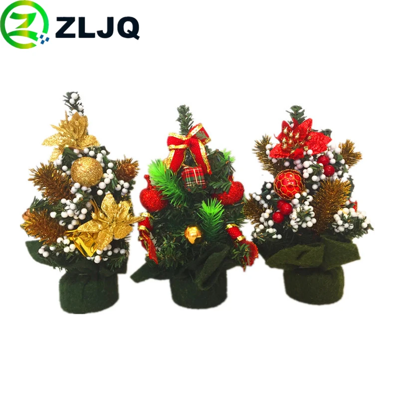 

ZLJQ 20cm Mini Christmas Tree With Ornaments Party Decorations Xmas Artificial Trees For Festival Event Decor Gifts 65J