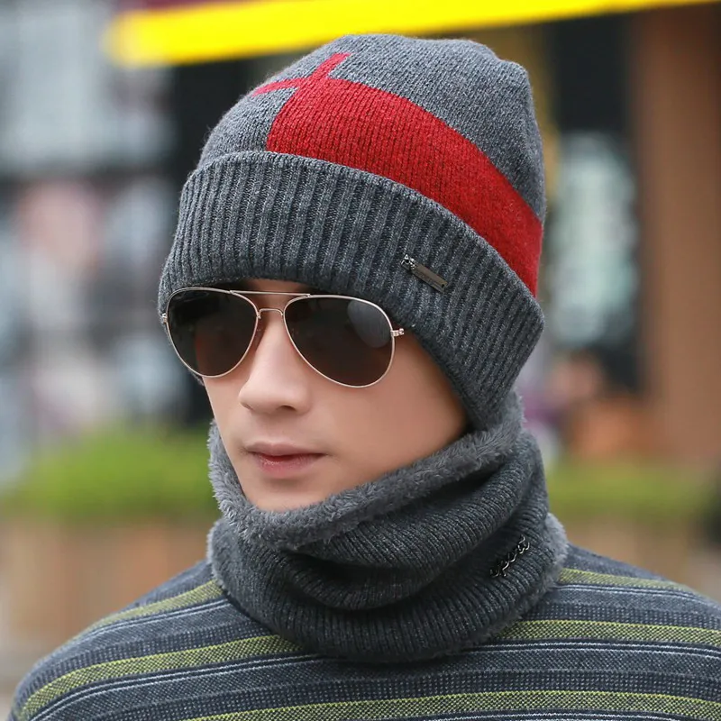 men female warm winter cap scarf twinset thick cloth knit hat windproof thermal scarves keep warm sets winter fashion