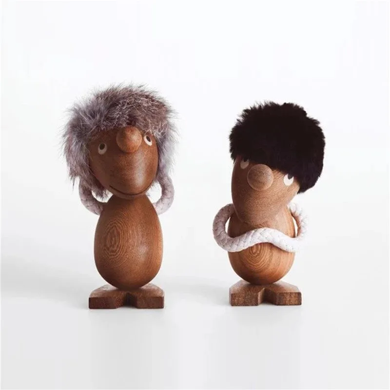 

Pessimist and Optimist Nordic Denmark Solid Teak Wood Fur Hair Man Decoration Figurines Psychology Wooden Puppet Gift XMJMC03