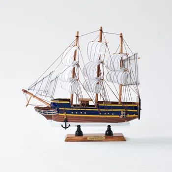 

24CM Wooden Craft Creative Crafts Home Decoration Mediterranean Sailing Handmade Sailboat Sailing Wooden Boat Manual Craft