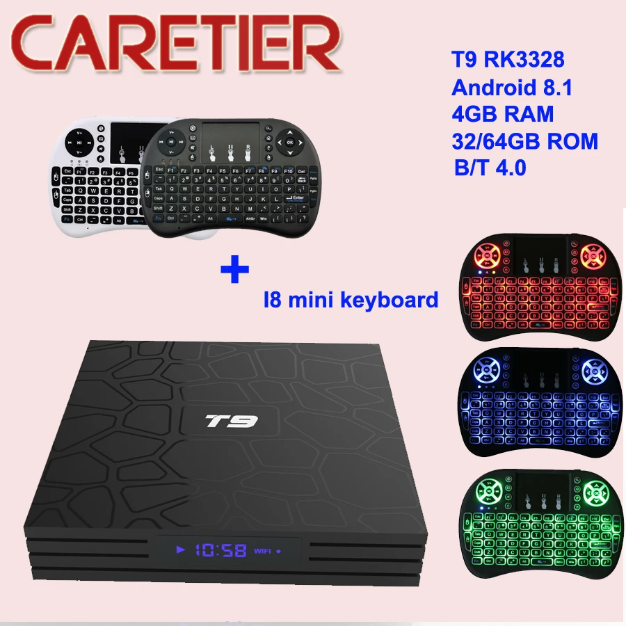 ТВ приставка T9 RK3328 4 ГБ 64 Android 8 1 четырехъядерный процессор ГБ/32 USB 3 0 Smart 4K