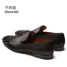 Qianruiti/Мужская обувь на шпильке; Лоферы без шнуровки; итальянская Уличная обувь для курения; мужские туфли на плоской подошве с заклепками; EU39-EU46 цвета по индивидуальному заказу