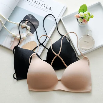 

Fashion Stretch Wireless Bra Top Sexy Cross Strap Women Casual Bralette Padded Bra