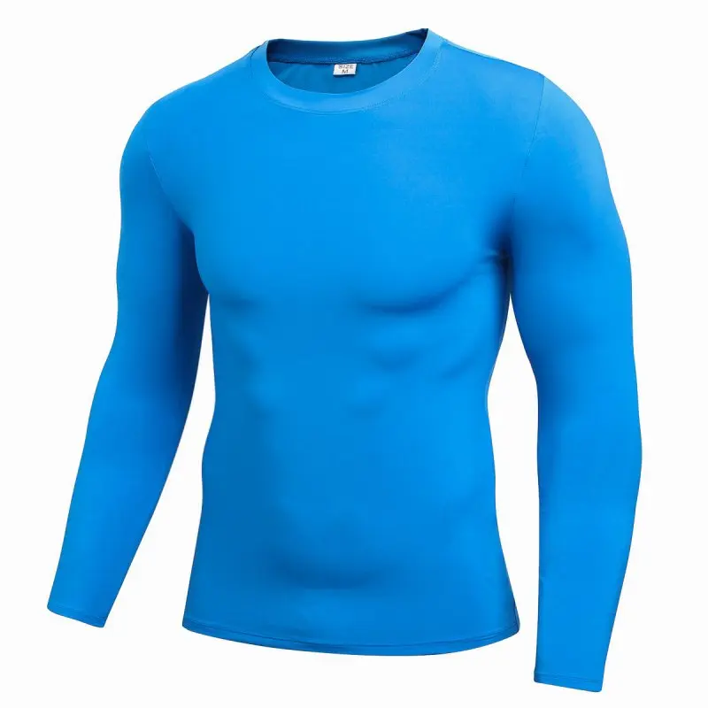 Мужская быстросохнущая Фитнес сжатия с длинным рукавом занятий рубашка термобелье тела нательная рубашка плотная одежда для занятий спортом, в тренажерном зале топ, футболка - Цвет: Синий