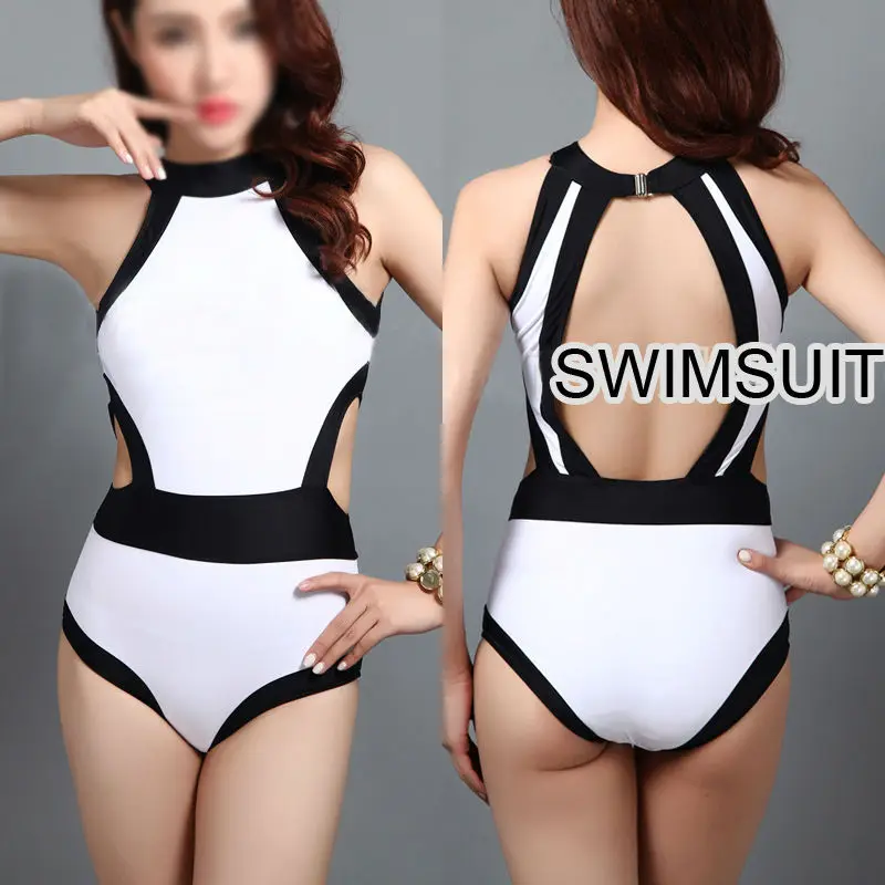 black and white halter swimsuit
