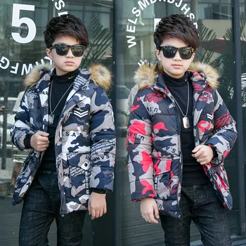 

Teen Warm Coat Winter Boys Girls Thick Long Outerwear Children Disguise Hooded Jacket Camouflage Parka for 5 6 8 10 12 13 Years
