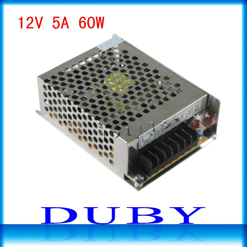 

100piece/lot 12V 5A 60W Switching power supply Driver For LED Light Strip Display AC100-240V Factory Supplier Free Fedex