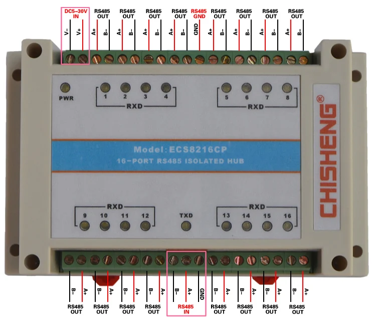 

ECS8216CP industrial grade 16 RS485 hub repeater hub rail installation