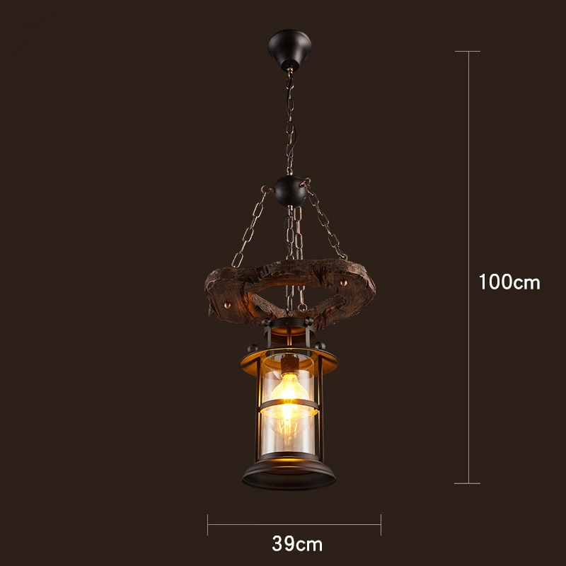 Твердый деревянный блеск винтажный светильник-люстра в виде подсвечника подвеска кофейная спальня освещение железо+ деревянная лампа для декора Лофт - Цвет абажура: sku5