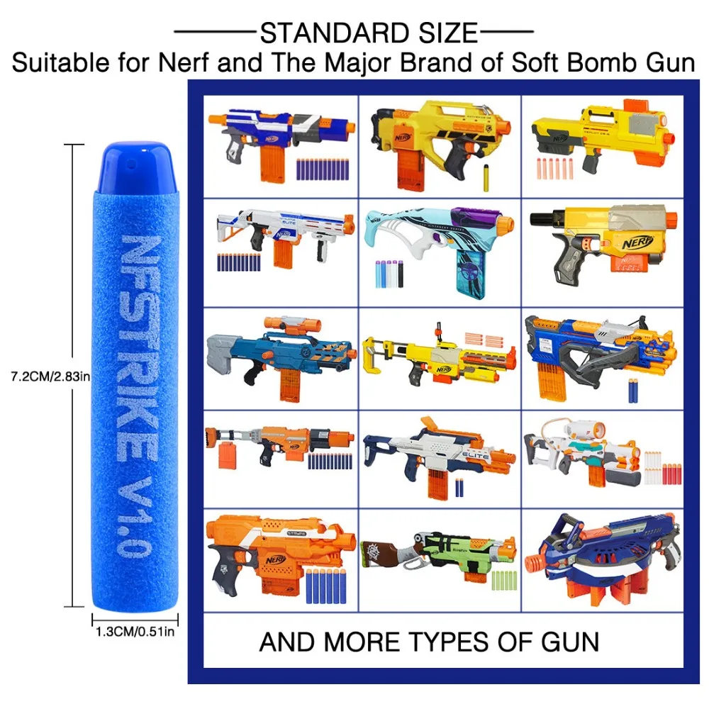 

7.2*1.3CM 100pcs NFSTRIKE V1.0 Customized Soft Bullet for Nerf N-strike Elite Series - Sea blue