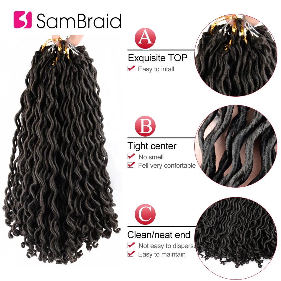 SAMBRAID, вязанные волосы для наращивания, faux locs CURLY, вязанные крючком косички, синтетические волосы, Омбре, косички, 24 корня/упаковка, 18 дюймов, для женщин