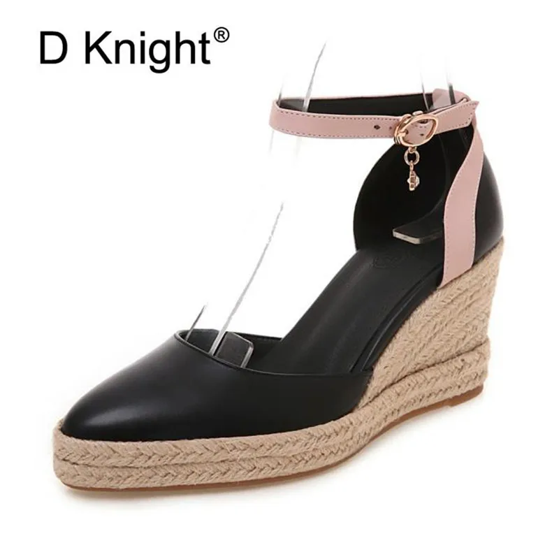 

Size 32-44 Women's Wedge Espadrille Sandals Ankle Strap Comfortable High Heel Ladies Women Casual Shoes Soft Leather White Pumps