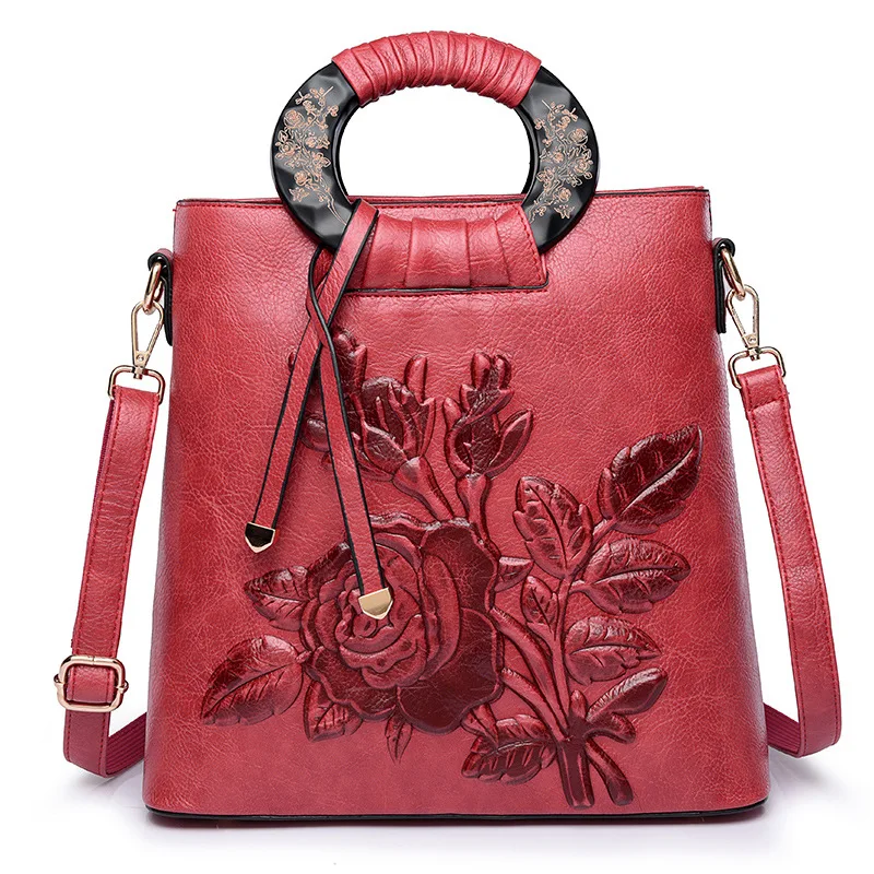 Women Bohemian Hobo Embroidery Bucket Bags Large Embossing Printing retro Designer Floral Handbag Luxury High quality Totes Bag
