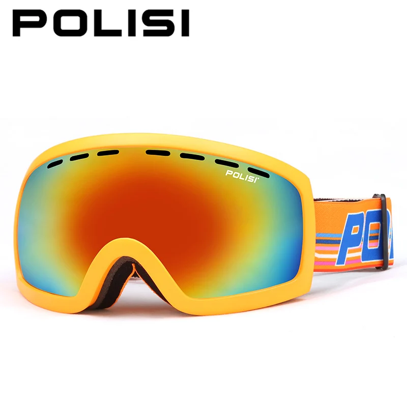 POLISI двухслойные большие сферические линзы лыжные очки УФ-Защита Анти-Туман Лыжные очки Анти-туман сноуборд снежные очки - Цвет: Orange 09