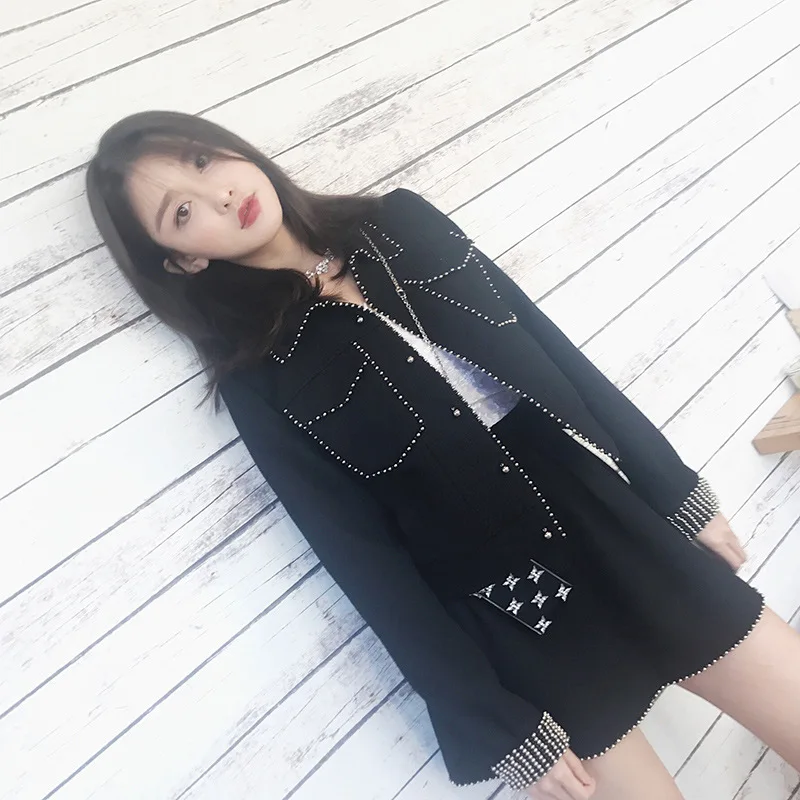 

Set female 2019 spring and autumn new short paragraph casual jacket skirt two sets of temperament solid color women's clothes