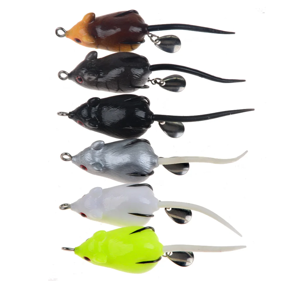  6PCS Lures Soft Mouse Bait Spinnerbait 5cm 10.5g Fishing Lure Leurre Souple Spinner Frog Silicon Ar