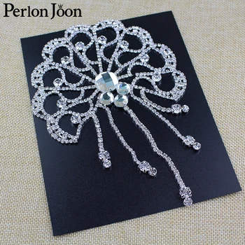 

2PCS 5.3*8.16 inch Peacock Crystal Tassel Patch Rhinestone Epaulets Applique Sewing in Bridal Wedding Dresses Accessorie YH X032