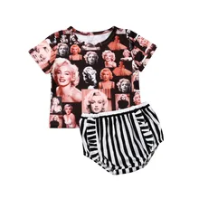 Одежда для маленьких девочек от 0 до 24 месяцев топ с короткими рукавами футболка+ шорты в полоску праздничный наряд
