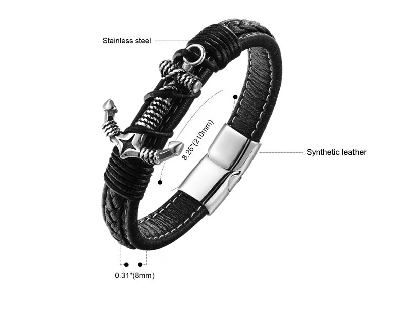 Новая мода Нержавеющая сталь браслет с якорем для мужчин черный плетеный из кожи Кожаные Веревки Браслеты Для женщин Обёрточная бумага панк-подвеска подарочные браслеты