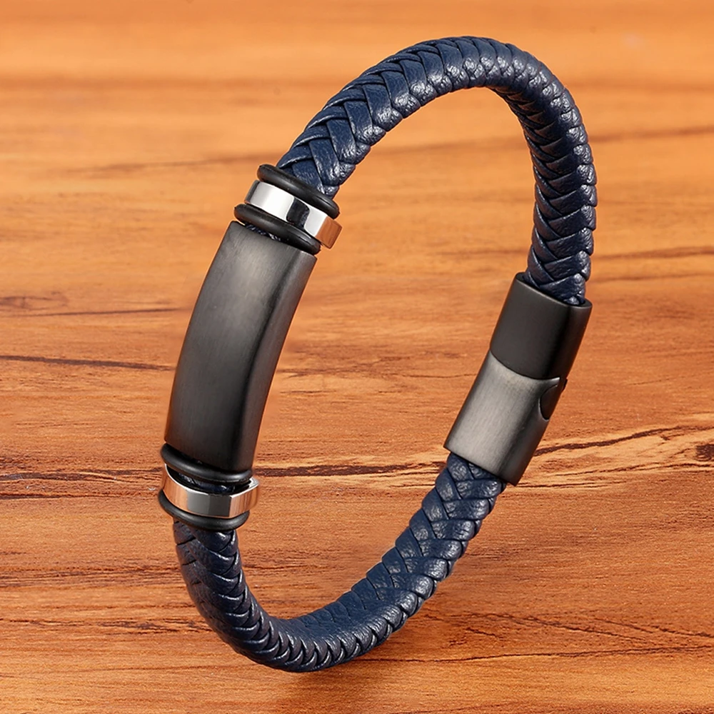 XQNI Stainless Steel Genuine Leather Men Bracelets 3 Colors For Men Birthday bracelet jewelry