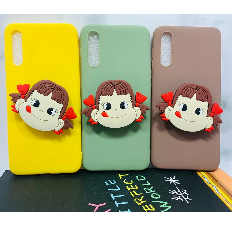 Cute Cartoon Girl Patterned Stand Soft TPU Case Cover sfor Samsung A10 A20 A30 A50 A40 M10 A7 2018 A750 Silicon Candy Color Capa (7)