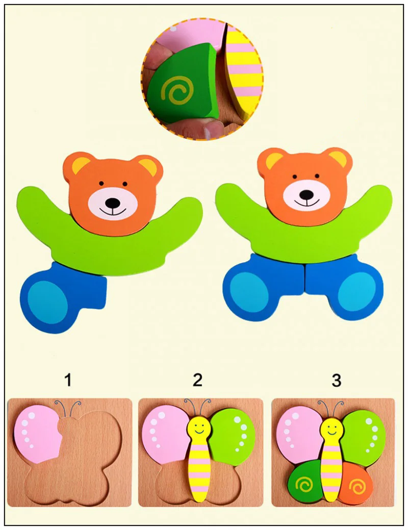 Деревянные игрушки-головоломки для детей, Мультяшные животные, фрукты, деревянные пазлы для детей, обучающая игрушка для раннего развития