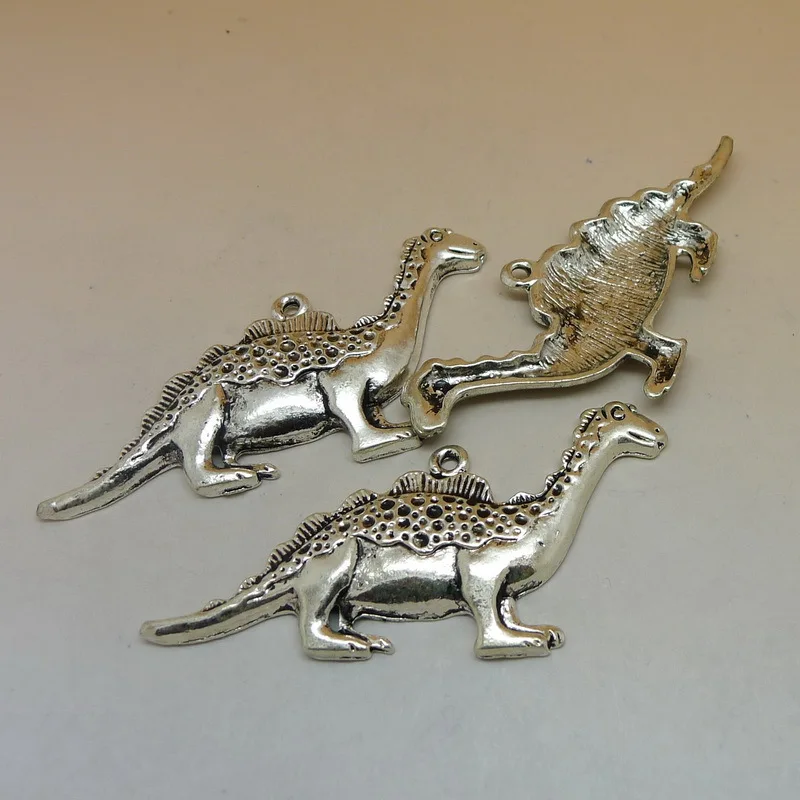 

RONGQING 20pcs/lot Antique Silver Dinosaur Charms 62x28mm Big Metal Animal Pendant Jewelry Findings