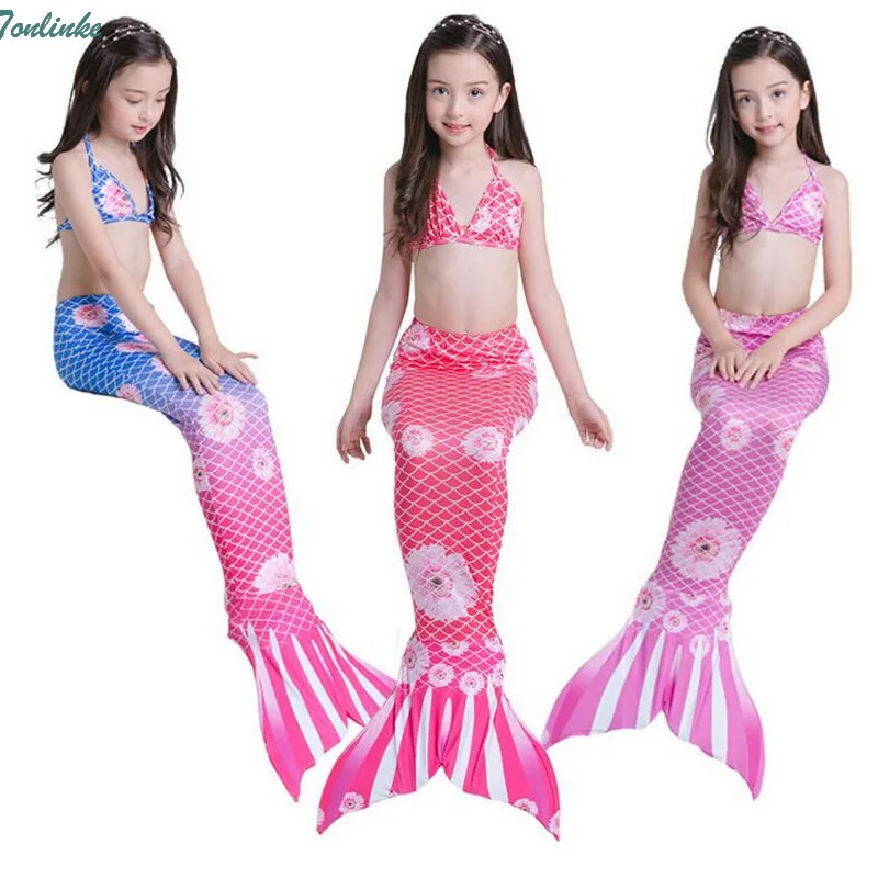 

Tonlinker Princess children baby girls mermaid tails summer swimsuit costume girls 3ps swimming bikini kids beath suits Swimwear