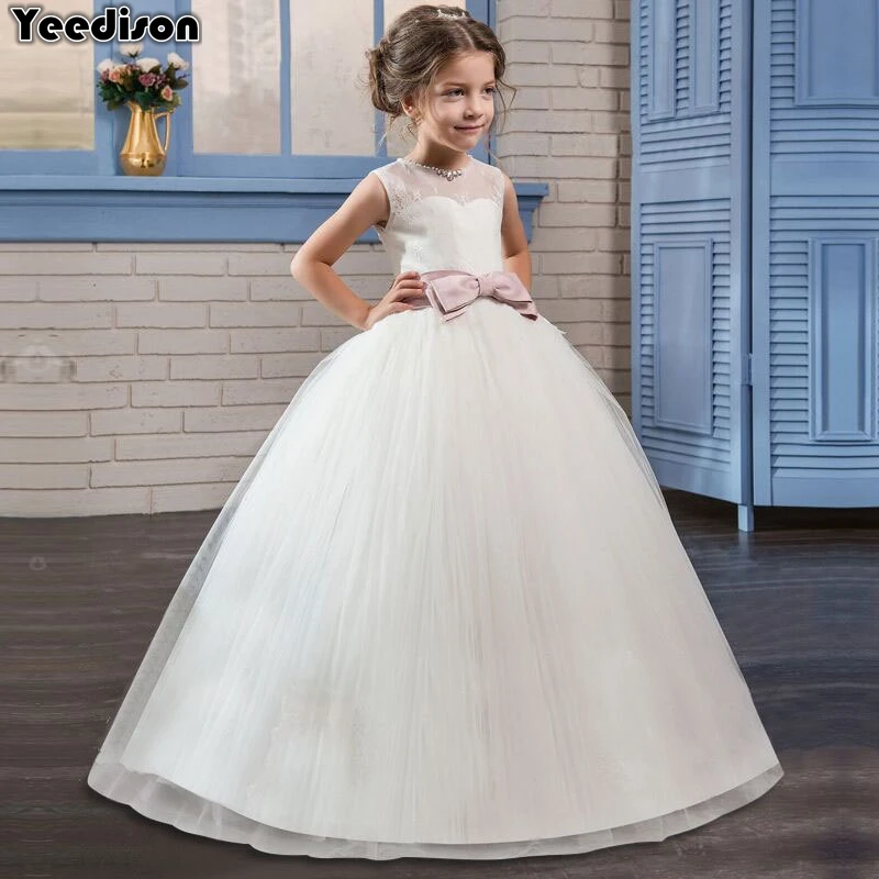 2018 New White Princess Dress Girls Costumes Lace Party Wedding Gown Long Kids Dresses For Girls 10 Years Tulle Children Dresses (1)
