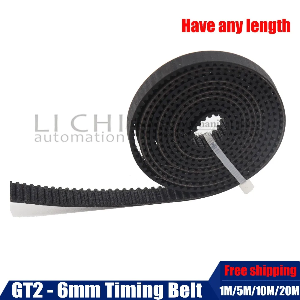 

1M/5M/10M/20MM/lot PU with Steel Core GT2 Belt Black Color 2GT Timing Belt 6mm Width 5M a Pack for 3d printer