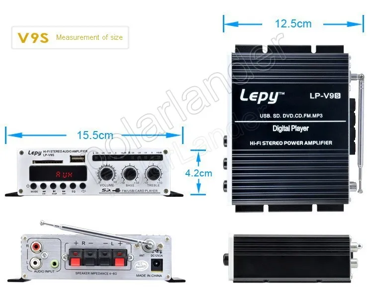 Lepy V9S 12 В авто автомобиль стерео усилитель мощности 15WX2 USB CD SD DVD FM MP3 цифровой плеер Hi-Fi стерео усилитель мощности