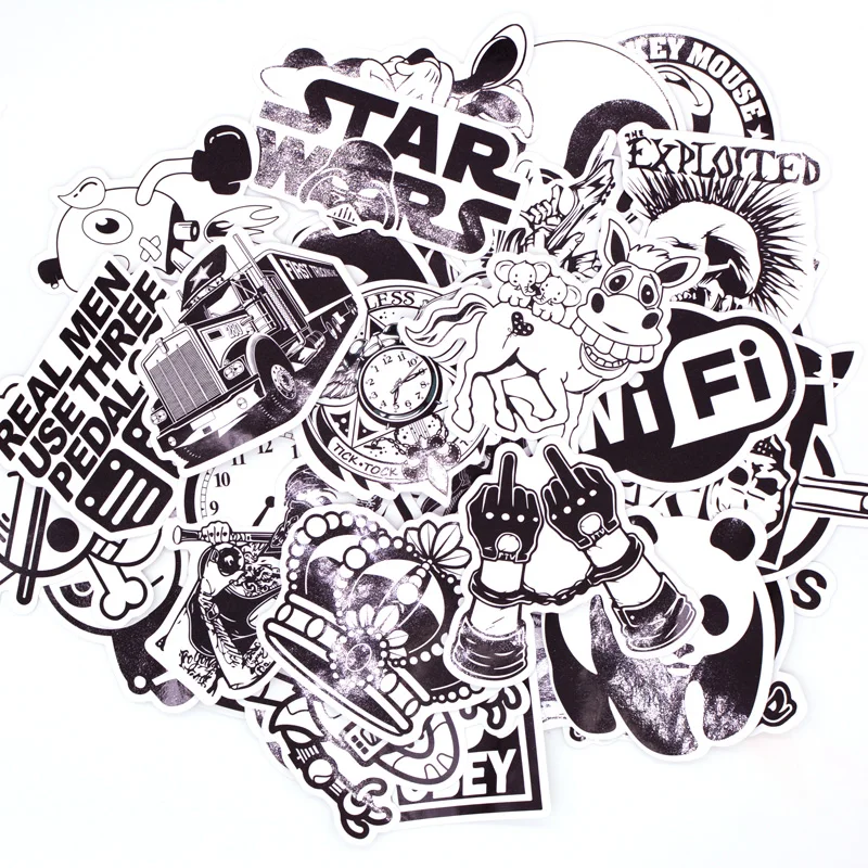 

50pcs Black White Stickers Graffiti Funny Kids Toy Sticker for DIY Luggage Laptop Skateboard Motorcycle Phone Waterproof Sticker
