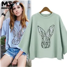 Mooishe Spring Casual Women Sweatshirt O-Neck Half Sleeve Geometric Printing Pullover Female American Style Shirt
